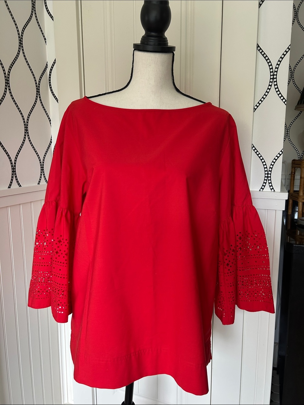 Ralph Lauren Red Eyelet Bell-Sleeve Tunic